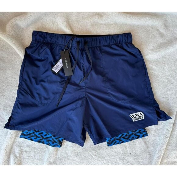 Versace Navy Greca Print Shorts - Picture 3 of 4
